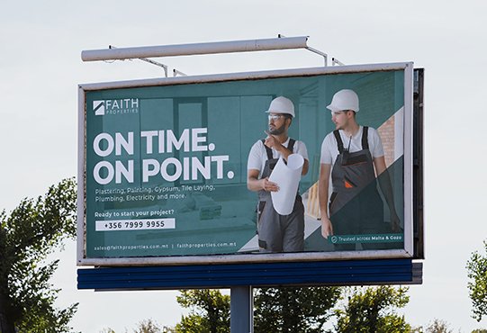 Faith Properties billboard On time On point